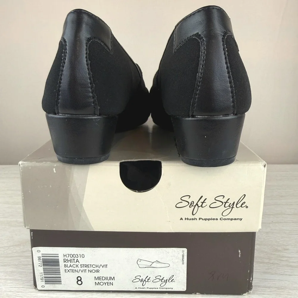 HUSH PUPPIES Womens (8)‎ NIB Soft Style Black Wedge Rhita Academia Comfort Vegan